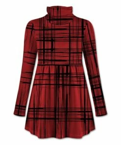 Wholesale ⌛ UDEAR Black & Red Abstract Turtleneck Empire-Waist Tunic - 👩 Women 😉