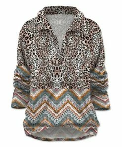 Budget ๐ UDEAR Beige Leopard & Zigzag Collared Notch Neck Top - ๐ฉ Women & Plus ๐งจ
