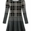 Hot Sale 🎁 UDEAR Gray & Black Knit-Print Plaid & Stripe Round Neck Long-Sleeve Tunic - 👩 Women 👍