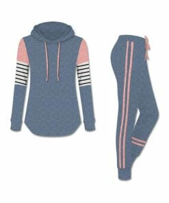 Buy 🧨 UDEAR Heather Blue & Heather Orange-Pink Stripe Hoodie & Side-Stripe Joggers - 👩 Women & Plus 🤩