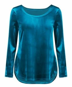 New ✨ UDEAR Diamond Blue Velvet Curved-Hem Long-Sleeve Top - Plus ✔️