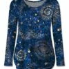 Flash Sale 🥰 UDEAR Blue & Gold Galaxy Star Curved-Hem Long-Sleeve Top - 👩 Women 🎁