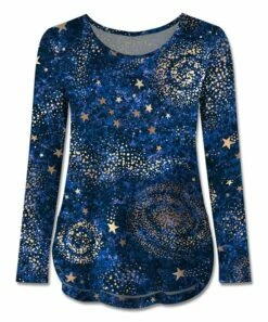 Flash Sale ๐ฅฐ UDEAR Blue & Gold Galaxy Star Curved-Hem Long-Sleeve Top - ๐ฉ Women ๐