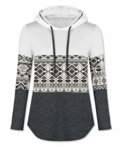 Buy ⭐ UDEAR White & Dark Gray Geometric Color Block Hoodie - 👩 Women 😍
