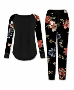 Best Pirce 🤩 UDEAR Black Floral Long-Sleeve Raglan Top & Joggers - 👩 Women 🛒
