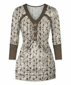 New 😉 UDEAR Beige Cable Button-Accent V-Neck Tunic - 👩 Women 😍