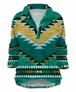 Outlet 🧨 UDEAR Green Geometric Collared Long-Sleeve Notch Neck Top - 👩 Women 🛒