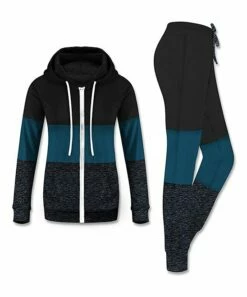 Buy โ๏ธ UDEAR Black & Olive Green & Dark Gray Color Block Zip-Up Hoodie & Joggers - ๐ฉ Women โ