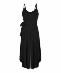 Wholesale ⌛ UDEAR Black Side-Slit Palazzo Tie-Waist Sleeveless Jumpsuit - 👩 Women ✨