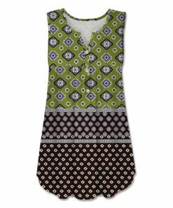 Buy ๐ UDEAR Black & Green Geometric Scarf Print Button-Front Sleeveless Top - ๐ฉ Women ๐