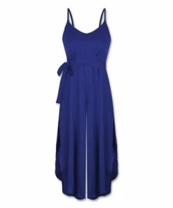 Promo 🌟 UDEAR Sapphire Blue Side-Slit Palazzo Tie-Waist Sleeveless Jumpsuit - Plus 🎁