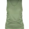 Cheapest ⭐ UDEAR Gray-Green Ruched Sleeveless V-Neck Top - 👩 Women 🧨