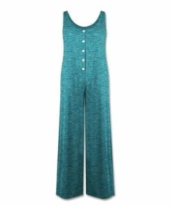 Buy ⭐ UDEAR Heather Lake Blue Scoop Neck Sleeveless Button-Front Jumpsuit - 👩 Women 🧨