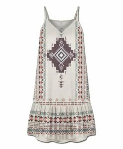 Cheap 🛒 UDEAR Cream & Sage Geometric Ruffle-Hem Sleeveless 👗 Dress - Plus 😍