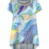 Hot Sale 💯 UDEAR Blue & Purple Marble Short-Sleeve Hi-Low Top - 👩 Women 😍
