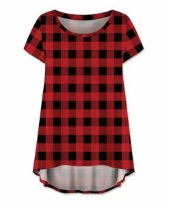 Promo 🛒 UDEAR Red & Black Check Short-Sleeve Hi-Low Top - Plus 💯