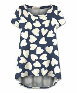 Outlet ❤️ UDEAR Blue & White Heart Short-Sleeve Hi-Low Top - 👩 Women 😍
