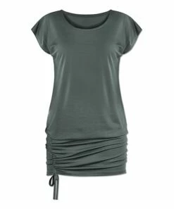 Hot Sale ⌛ UDEAR Dark Gray-Green Ruched-Side Scoop Neck Tunic - 👩 Women ⌛
