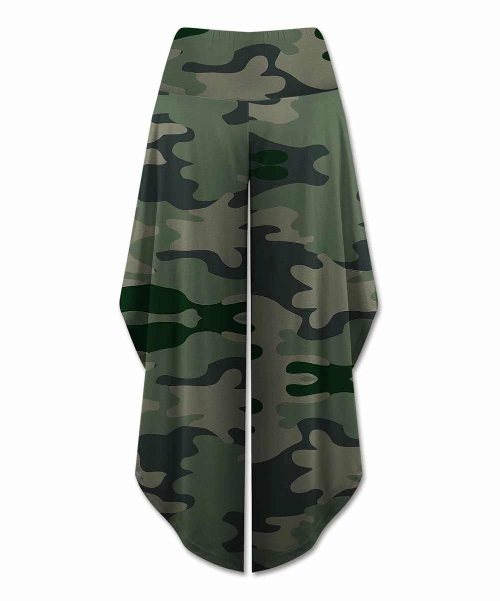 Best Sale ๐ UDEAR Green & Gray Camouflage Side-Slit Palazzo Pants - ๐ฉ Women โค๏ธ - Image 2