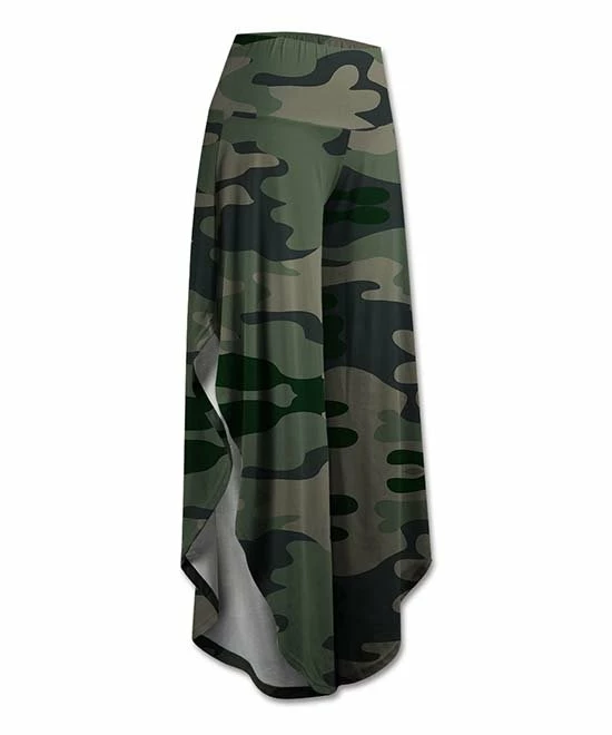 Best Sale ๐ UDEAR Green & Gray Camouflage Side-Slit Palazzo Pants - ๐ฉ Women โค๏ธ