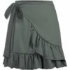 Best Sale 😍 UDEAR Olive Green Ruffle Wrap 👗 Skirt - 👩 Women 🥰