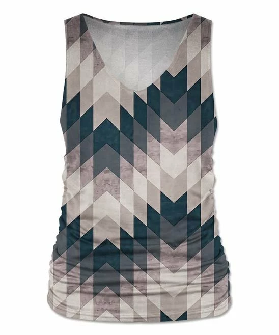 Top 10 ๐ฅฐ UDEAR Black & Light Brown Geometric Zigzag Ruched V-Neck Tank - ๐ฉ Women ๐คฉ