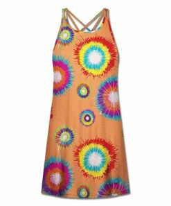 Brand new 🥰 UDEAR Orange & Red Sunburst Crisscross-Back Sleeveless 👗 Dress - Plus ✨