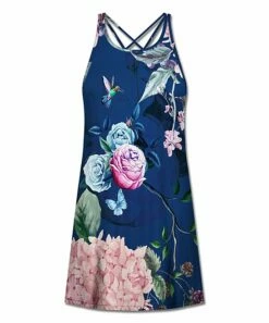 Cheap ❤️ UDEAR Blue & Pink Floral Hummingbird Crisscross-Back Sleeveless 👗 Dress - 👩 Women 💯