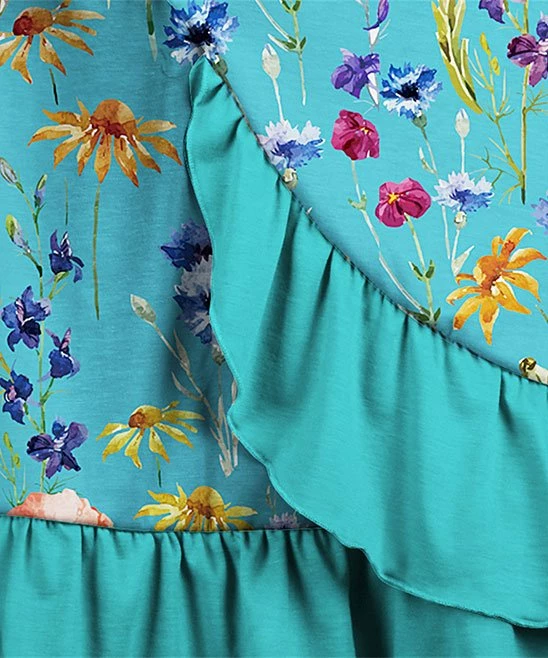 Cheapest 💯 UDEAR Blue & Yellow Floral Ruffle-Hem Wrap 👗 Skirt - Plus ✔️ - Image 3