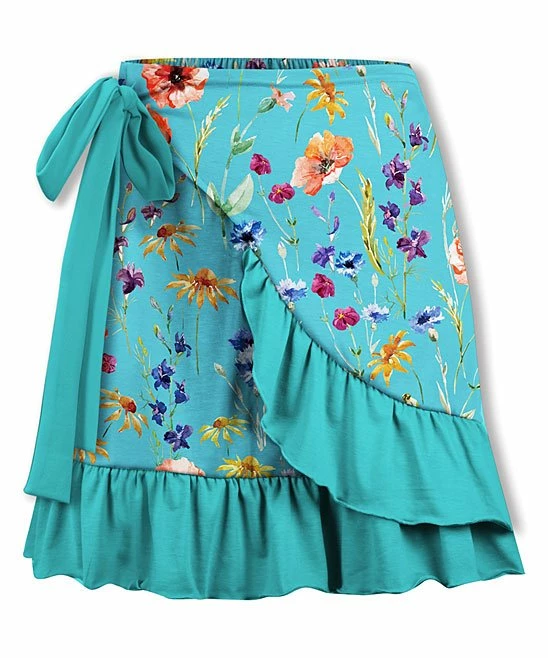 Cheapest 💯 UDEAR Blue & Yellow Floral Ruffle-Hem Wrap 👗 Skirt - Plus ✔️
