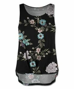 Discount 🔥 UDEAR Black & Blue Floral & Leaves Gathered-Hem Sleeveless Top - 👩 Women 🌟