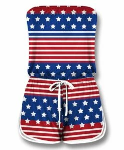 Wholesale 🎉 UDEAR Blue & Red Star & Stripe Strapless Tie-Waist Romper - 👩 Women 🌟