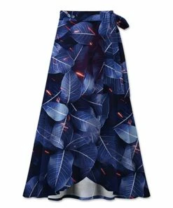 Promo ✨ UDEAR Blue Leaves Faux Wrap Maxi 👗 Skirt - 👩 Women 😉
