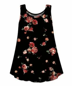 Promo ✔️ UDEAR Black & Pink Floral Leaf Scoop Neck Swing Tank - 👩 Women 🤩