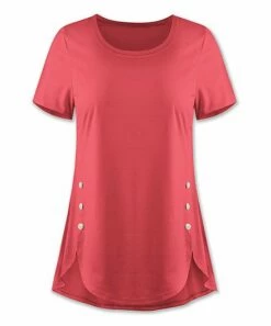 Best Pirce 😀 UDEAR Peachy Pink Button-Detail Curved-Hem Tunic - Plus 🔥