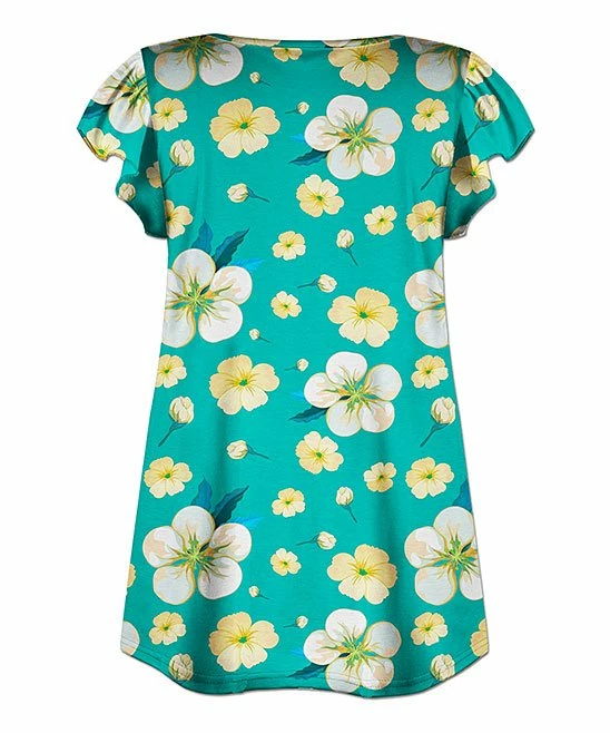 Cheap โ UDEAR Turquoise & Yellow Floral Flutter-Sleeve Button-Front Top - ๐ฉ Women โญ - Image 2
