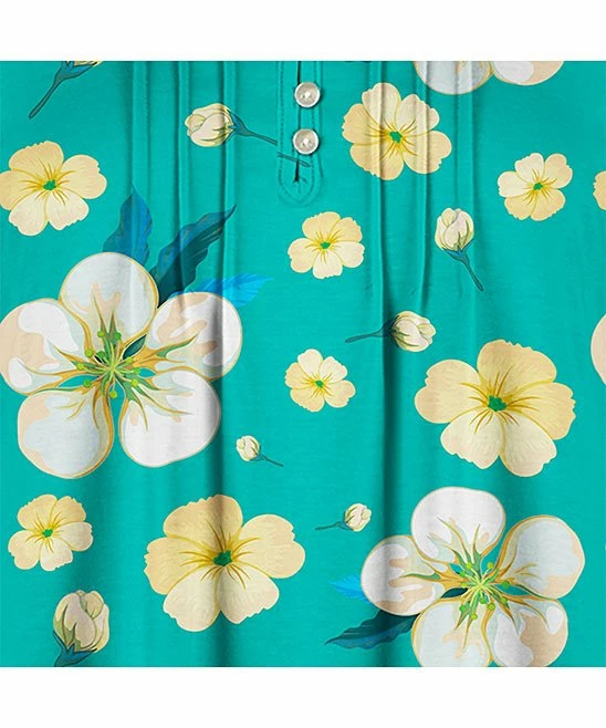 Cheap โ UDEAR Turquoise & Yellow Floral Flutter-Sleeve Button-Front Top - ๐ฉ Women โญ - Image 3