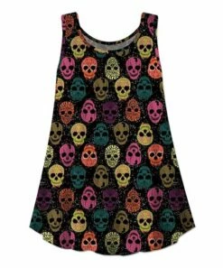 Promo 🔔 UDEAR Black & Pink Skull Scoop Neck Swing Tank - 👩 Women 😉