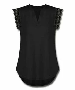 Wholesale 🎉 UDEAR Black V-Neck Lace-Trim Sleeveless Top - 👩 Women & Plus ✨