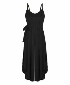 Coupon โ UDEAR Black Side-Slit Palazzo Tie-Waist Jumpsuit - Plus ๐