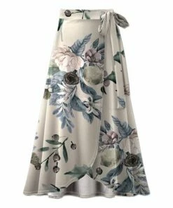 Top 10 😍 UDEAR Off-White & Blue Olive Branch Floral Faux Wrap Maxi 👗 Skirt - 👩 Women 😉
