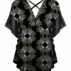 Flash Sale 👏 UDEAR Black & Gray Scarf Print Lace-Trim V-Neck Tunic - Plus 🤩