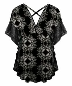 Flash Sale 👏 UDEAR Black & Gray Scarf Print Lace-Trim V-Neck Tunic - Plus 🤩