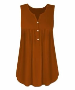 Flash Sale ⌛ UDEAR Rust Red Button-Front Empire-Waist Sleeveless Top - 👩 Women 🛒