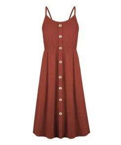 Buy ๐ UDEAR Rust Red Button-Front Sleeveless ๐ Dress - ๐ฉ Women ๐งจ