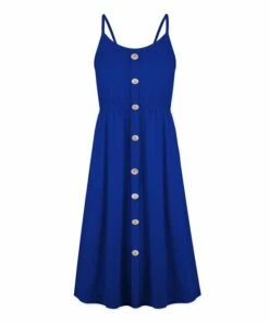 Budget 💯 UDEAR Sapphire Blue Button-Front Sleeveless 👗 Dress - 👩 Women 👏