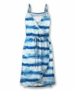 Deals 😉 UDEAR Blue & White Abstract Stripe Sleeveless Wrap 👗 Dress - 👩 Women ⌛