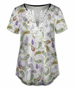 Outlet 🎁 UDEAR Purple & White Paisley Lace-Accent Short-Sleeve Top - 👩 Women ⭐