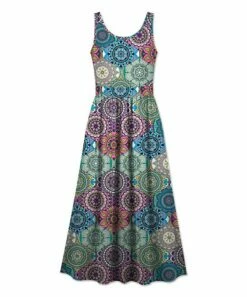 Wholesale 👏 UDEAR Green & Blue Mandala Collage Sleeveless A-Line 👗 Dress - 👩 Women & Plus ⌛