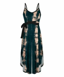 Deals ๐ UDEAR Black & Gold Abstract Side-Slit Palazzo Tie-Waist Jumpsuit - Plus ๐